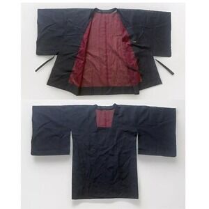 Vtg Keio Japanese Haori Kimono Lightweight Mesh Black Jacket Coat Made in Japan